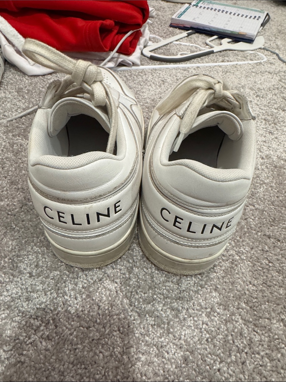Celine Kids White Leather Logo Heel Sneakers